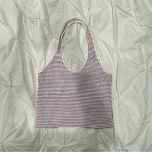 BDG Purple & White Ribbed Cropped Halter Tank
